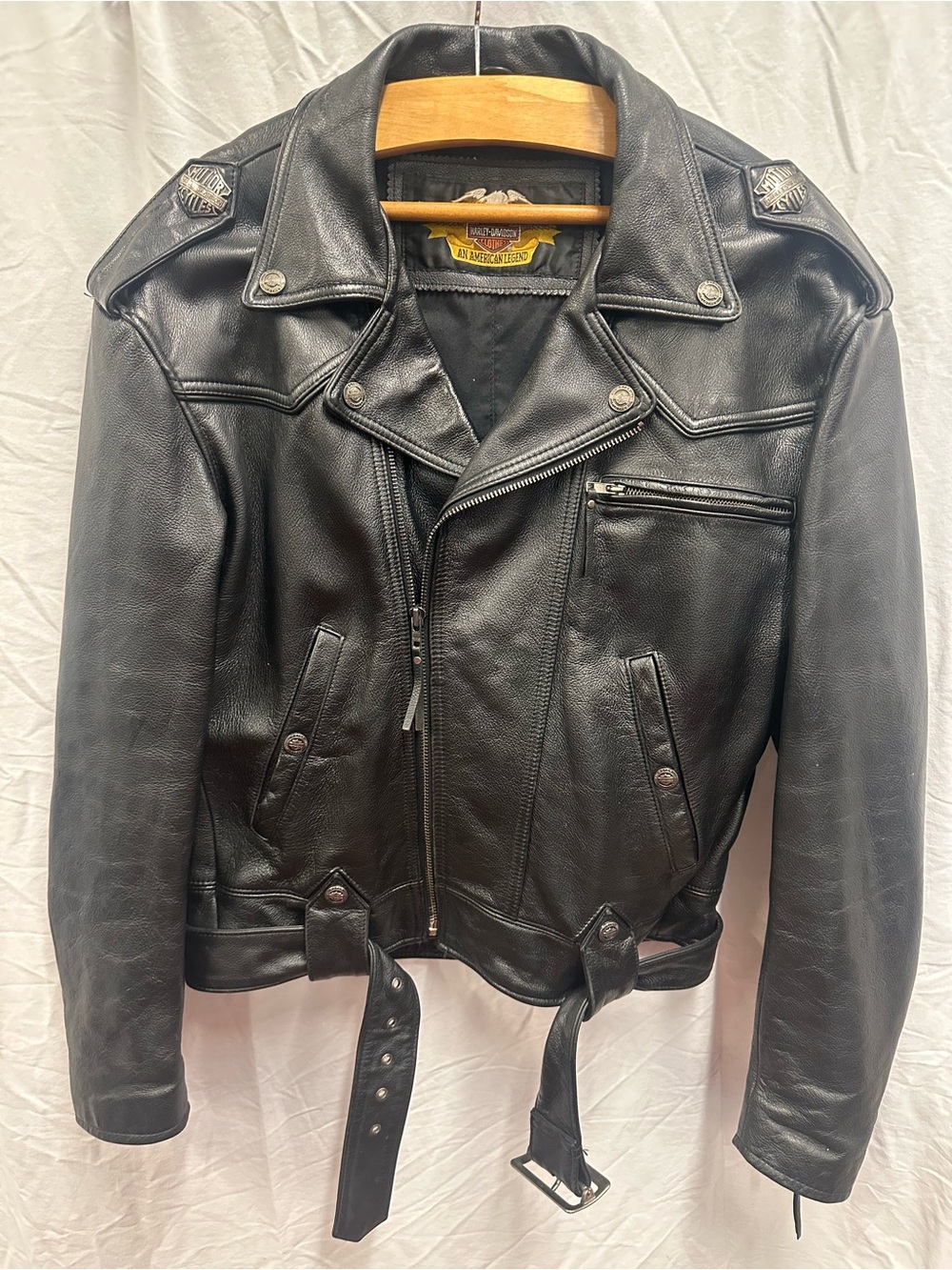Harley-Davidson Black Fringe Leather Bomber Motorcycle Jacket Women Sz M